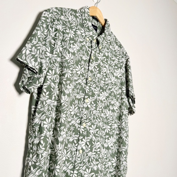 J. Crew Men’s Short Sleeve Slim Fit Green Tropical Print Button Up Linen Shirt L - Picture 1 of 6